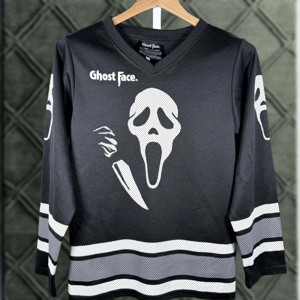 Vintage Ghost Face Hockey Jersey Men's V-Neck Long Sleeve Black XL? Size US M / EU 48-50 / 2 - 1 Thumbnail