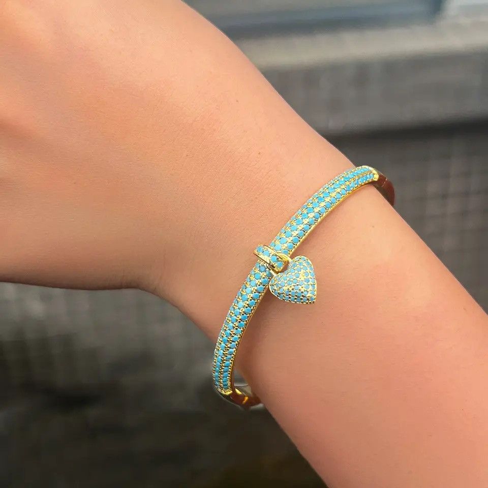Jewelry Creative Blue Turquoise Stone Love Heart Bracelet Size ONE SIZE - 2 Thumbnail