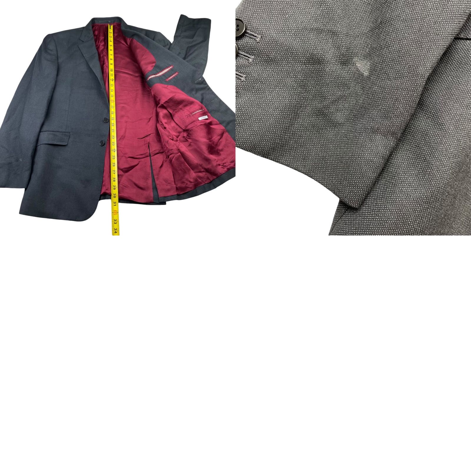 Charles Tyrwhitt Charles Tyrwhitt Blazer Jacket Gray Birdseye 2-Button 100% Wool 48L Mens Tailored Long Belted Notch Lapel Vintage No Size 48R - 9 Thumbnail