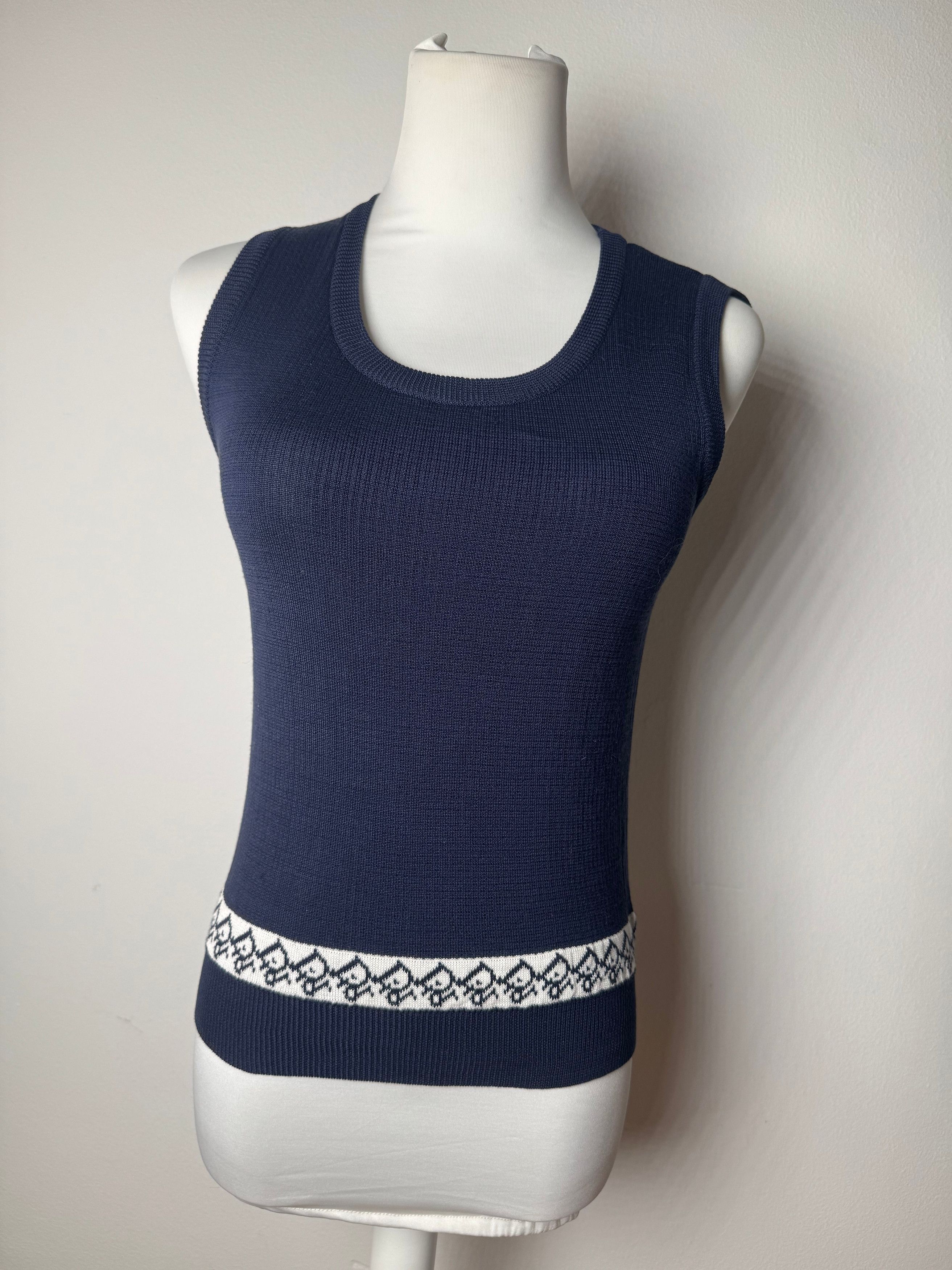 Dior Vintage Oblique Monogram Navy Vest / Top M Size M / US 6-8 / IT 42-44 - 1 Thumbnail
