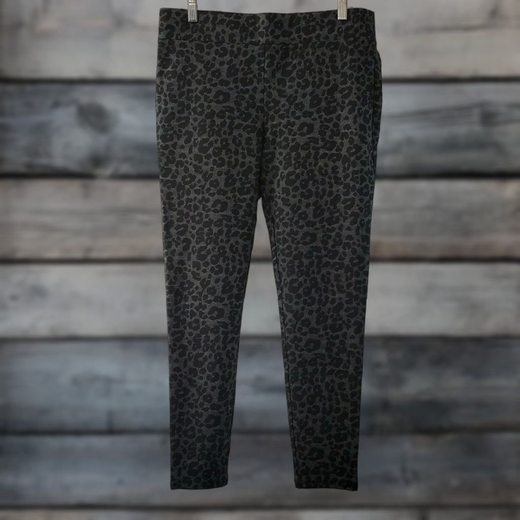 Loft Ann Taylor LOFT Leggings Sz Large Black Gray Animal Print Mid Rise Womens Size 36" / US 14 / IT 50 - 1 Thumbnail