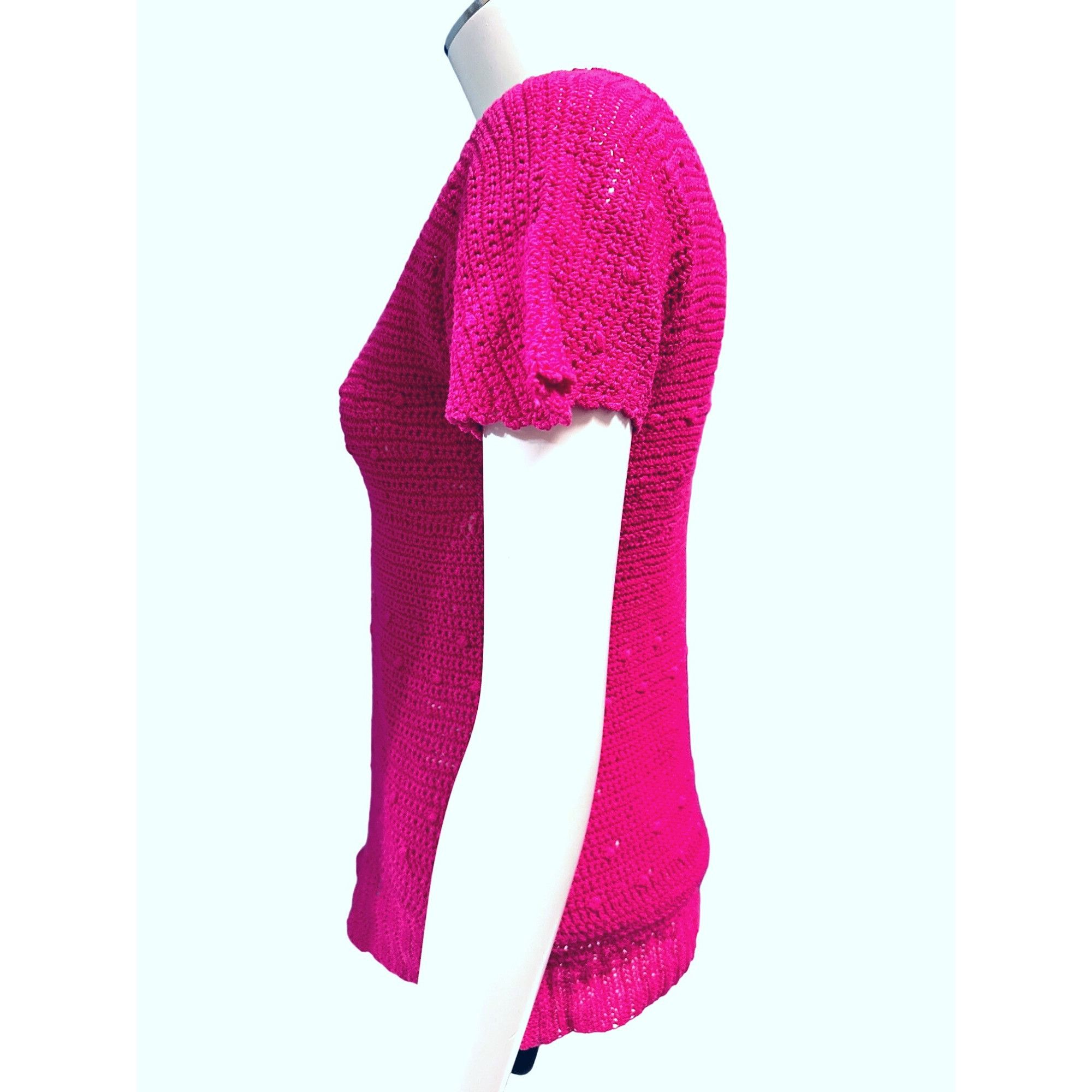 Other CCC Handmade Fuchsia Pink Crochet Knit Short Sleeve Sweater Size M / US 6-8 / IT 42-44 - 2 Thumbnail