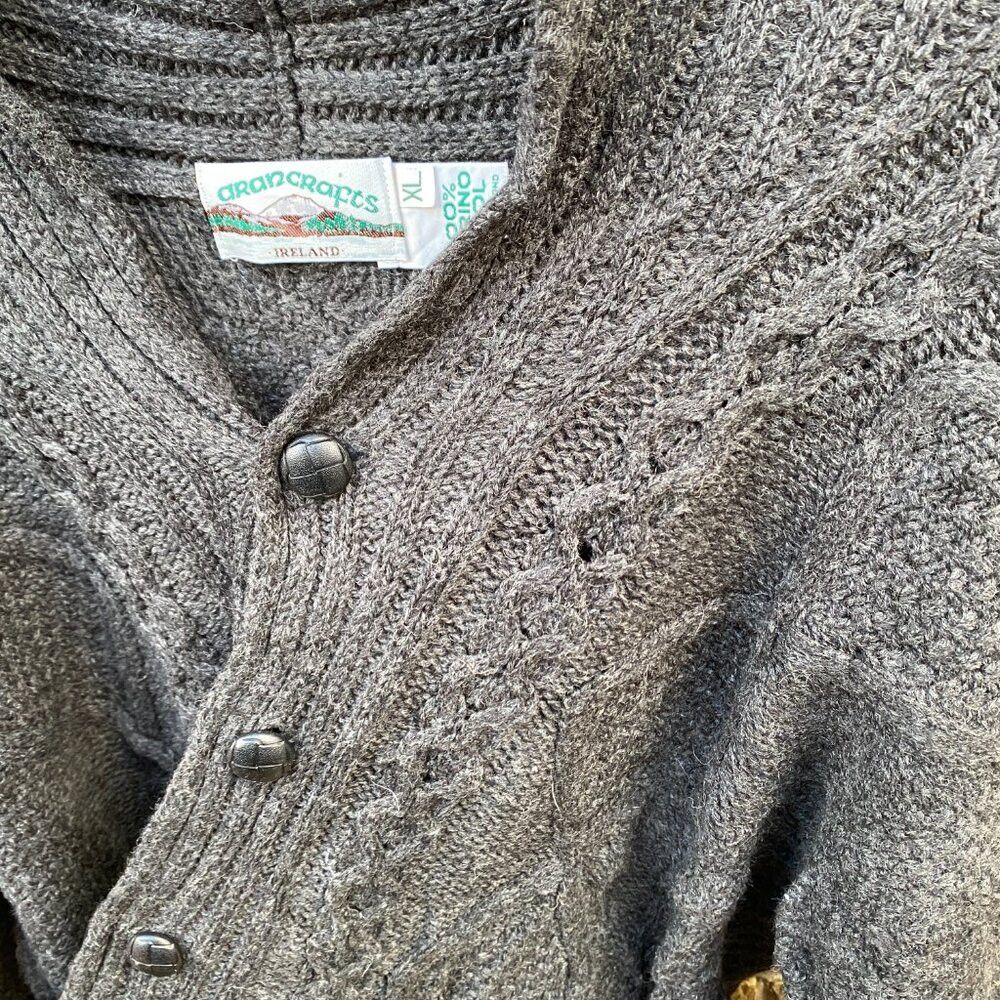 Aran Crafts Aran Crafts Merino Wool Cable Knit Cardigan Sweater Gray XL Size US XL / EU 56 / 4 - 6 Thumbnail