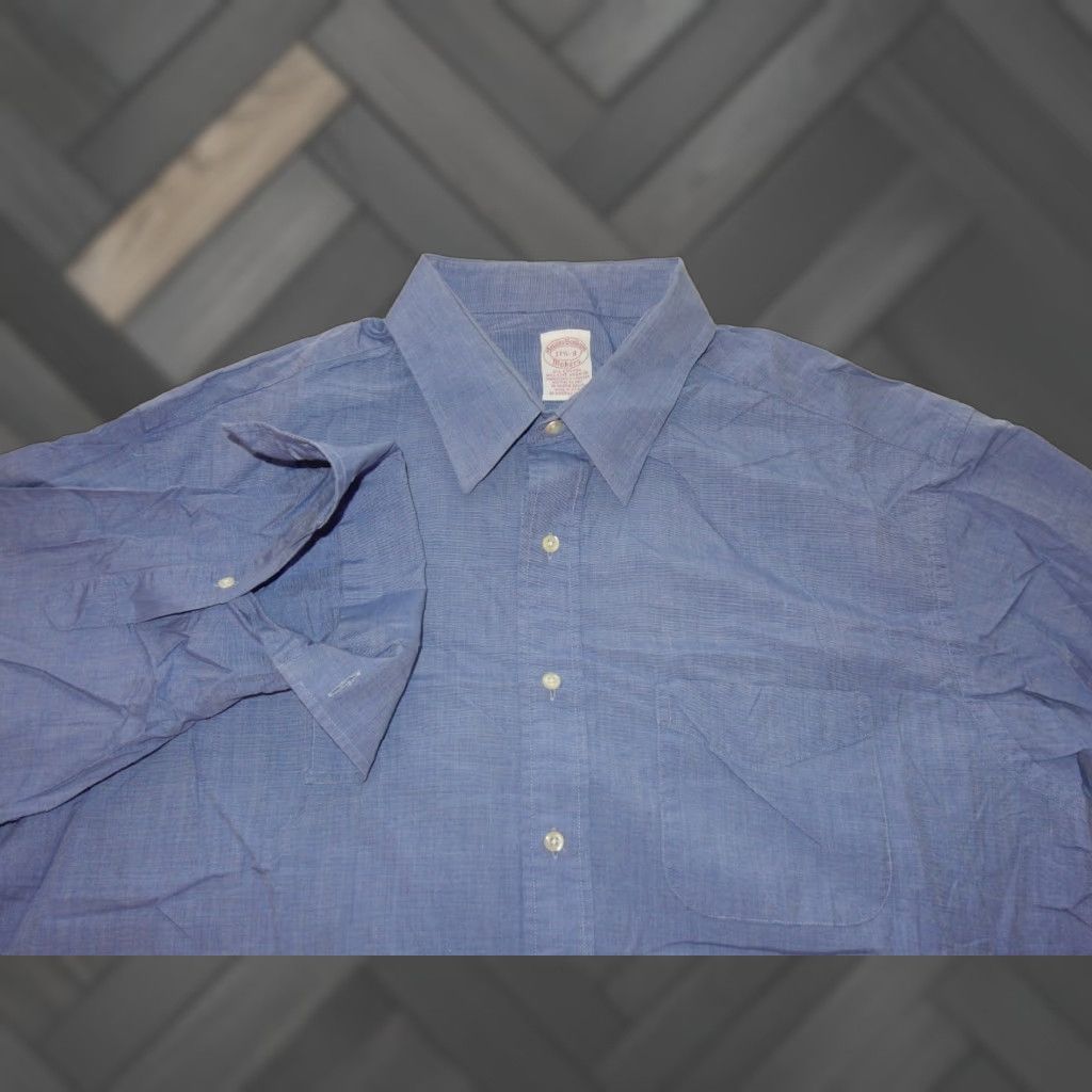 Brooks Brothers VTG Brooks Brothers Men's Dress Shirt Blue 17.5-33 French Cuffs, Long Sleeve, Solid, USA Made, Pointed: 17.5 Reg Size Size 48R - 1 Thumbnail