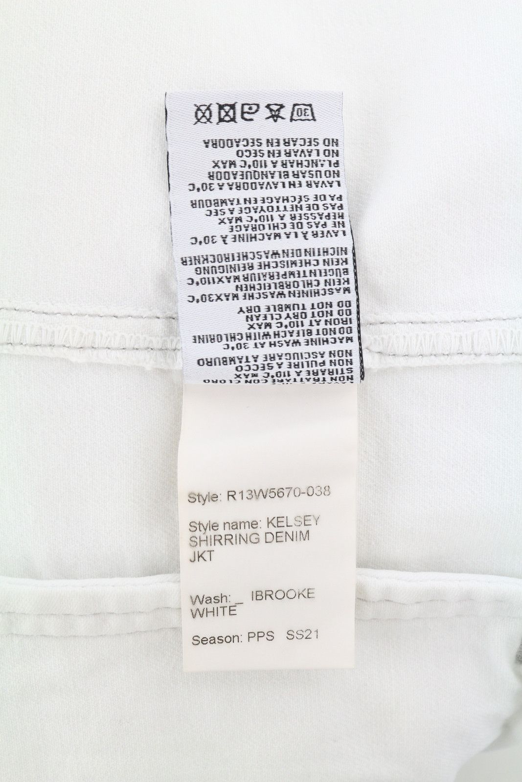 R13 KELSEY SHIRRING DENIM M Ibrooke White Shoulder Pads 86173 Size M / US 6-8 / IT 42-44 - 12 Thumbnail