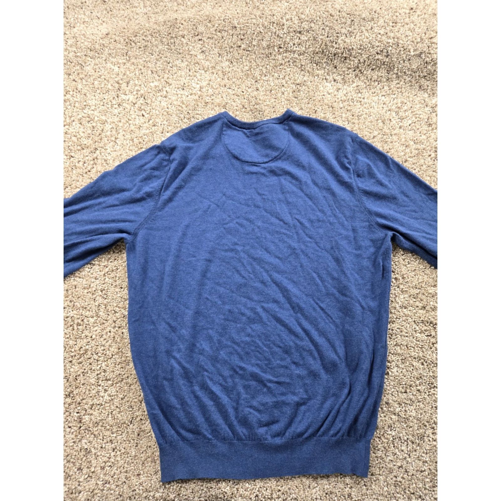 Massimo Dutti Massimo Dutti Mens Blue Knit Sweater XL V-Neck Cotton Cashmere Silk Elbow Patch Size US XL / EU 56 / 4 - 7 Thumbnail