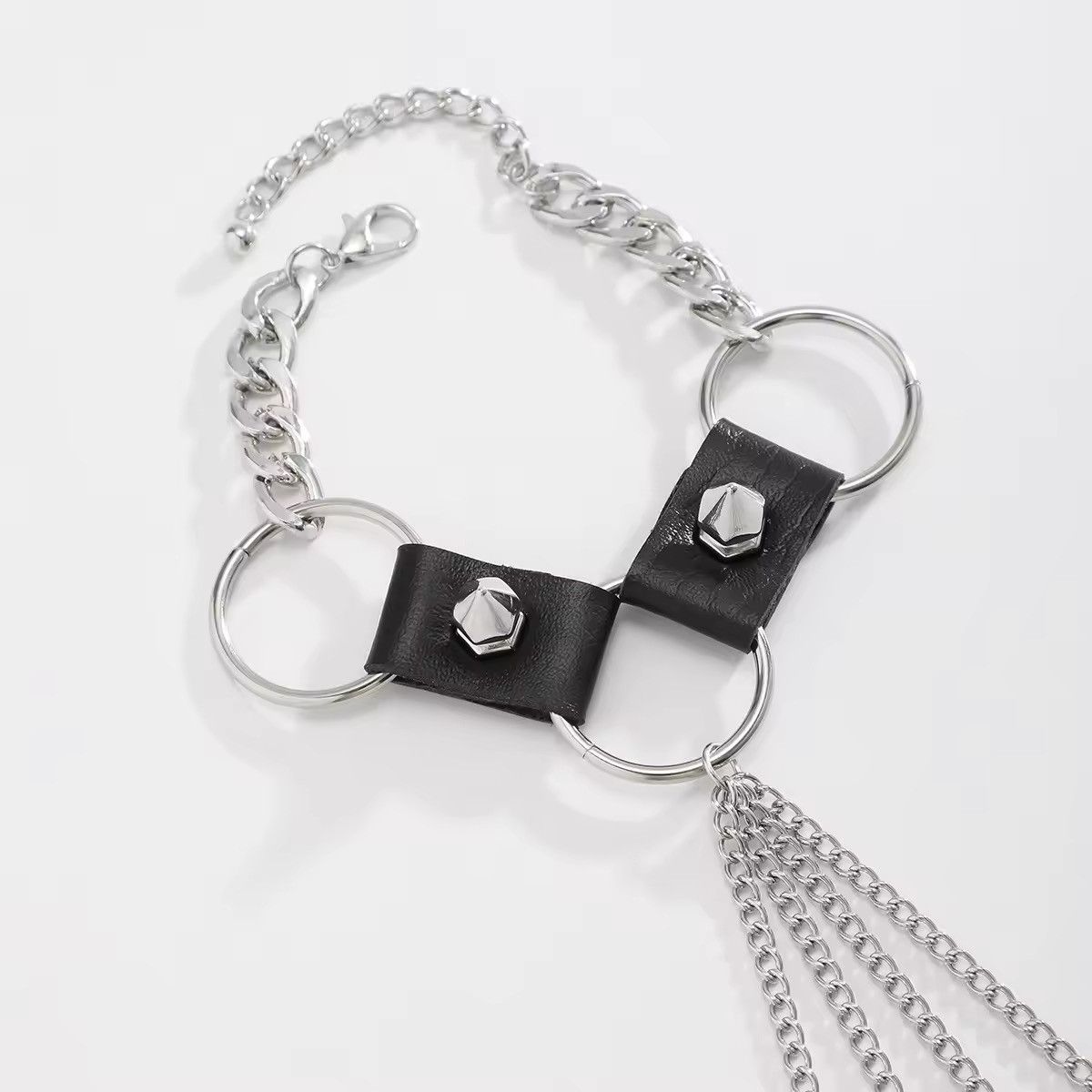 Jewelry Multi Gothic Rivet Black PU Leather Link Chain Size ONE SIZE - 5 Thumbnail