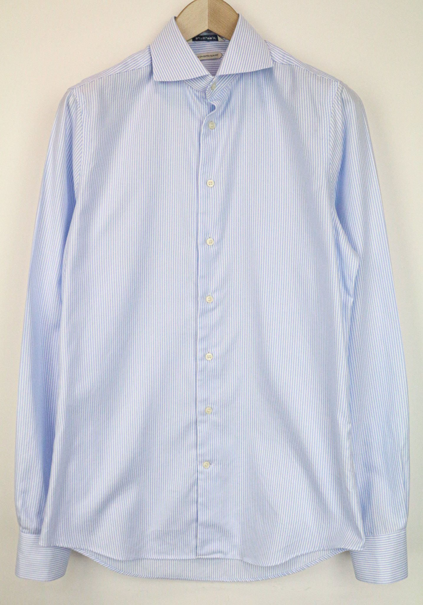 Suitsupply 39L/15 1/2L Blue Cotton Extra Slim Striped Shirt 76430 Size 40L - 1 Thumbnail