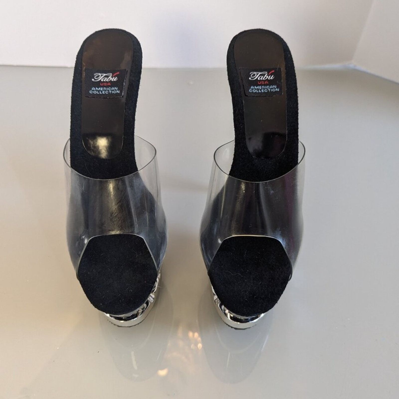 Vintage Y2K Tabu Chrome Black Shark Platform Stiletto Stripper Heels Size US 8 / IT 38 - 5 Thumbnail