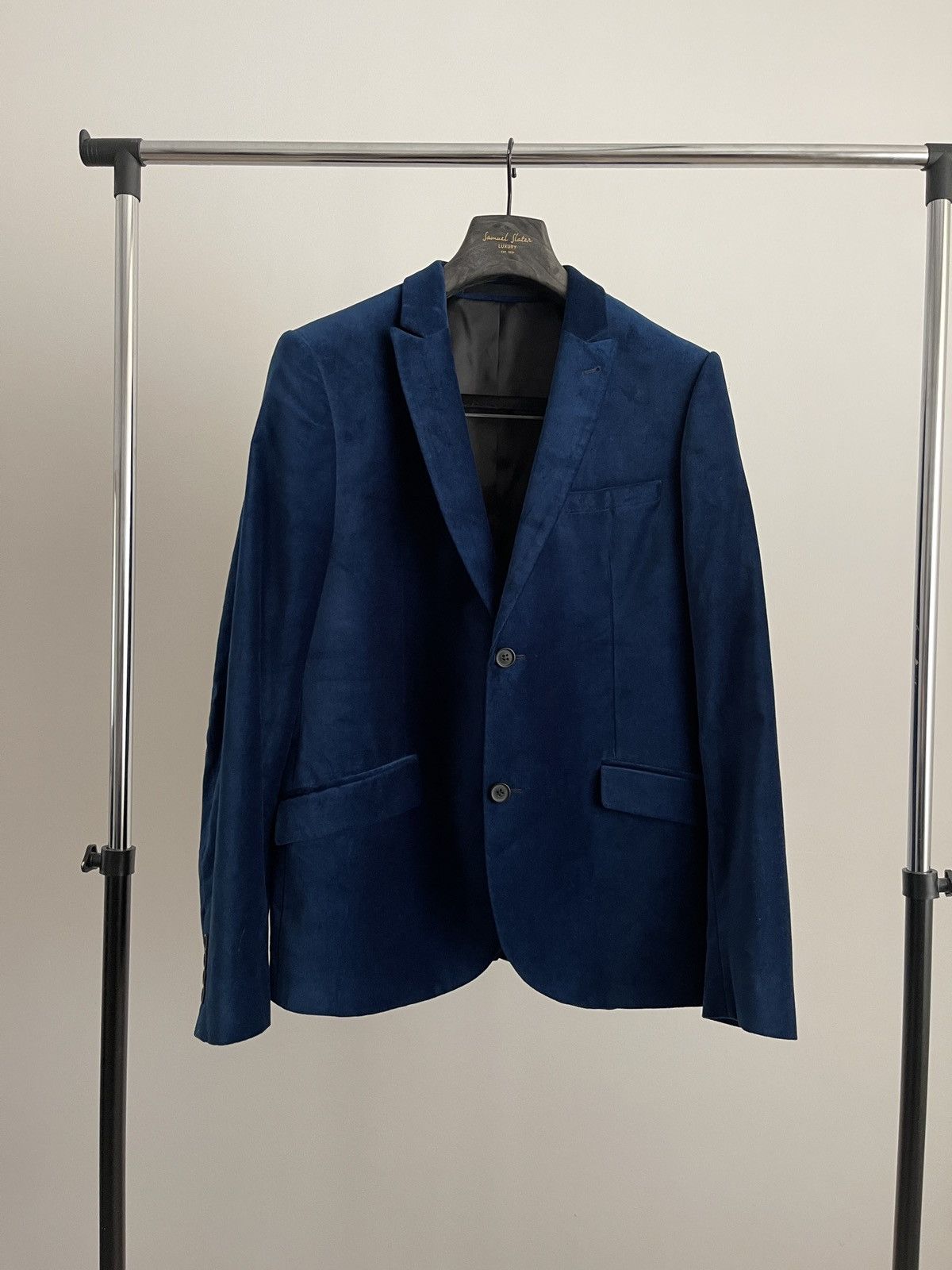 Topman Velvet velour classic jacket blue blazer topman sport coat Size 42R - 1 Thumbnail