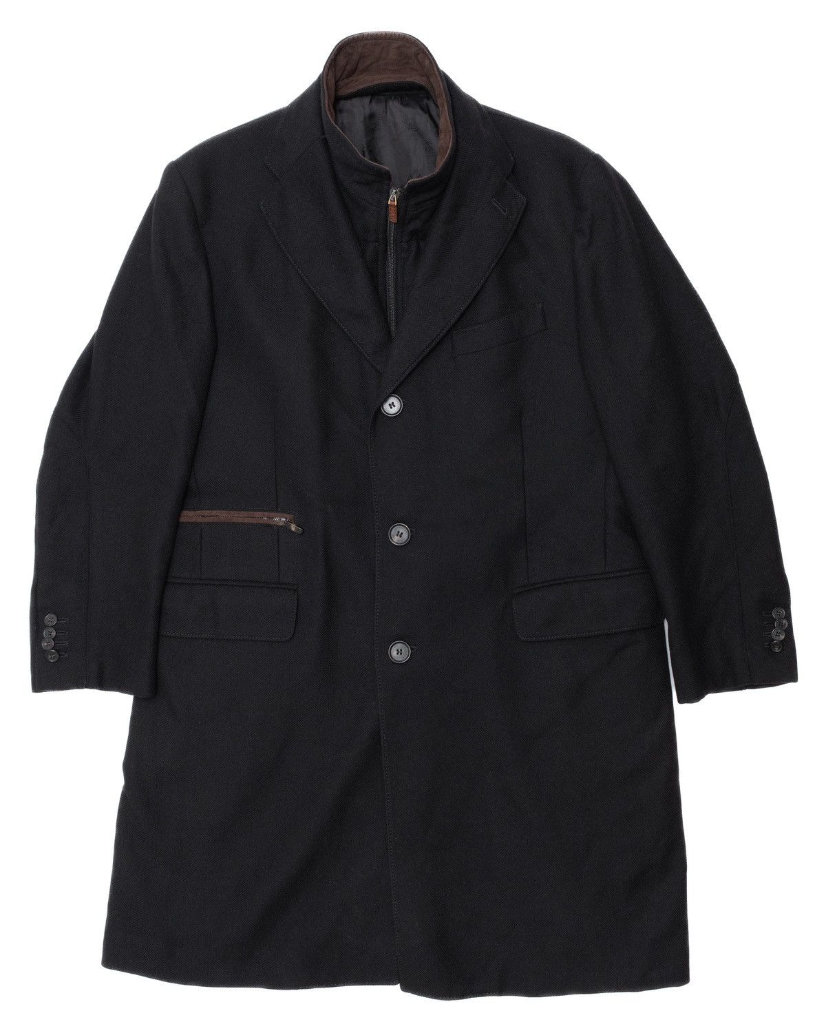 image of Corneliani Id 1.8K$ Wool Coat W Detachable Vest in Black/Brown, Men's (Size Medium)