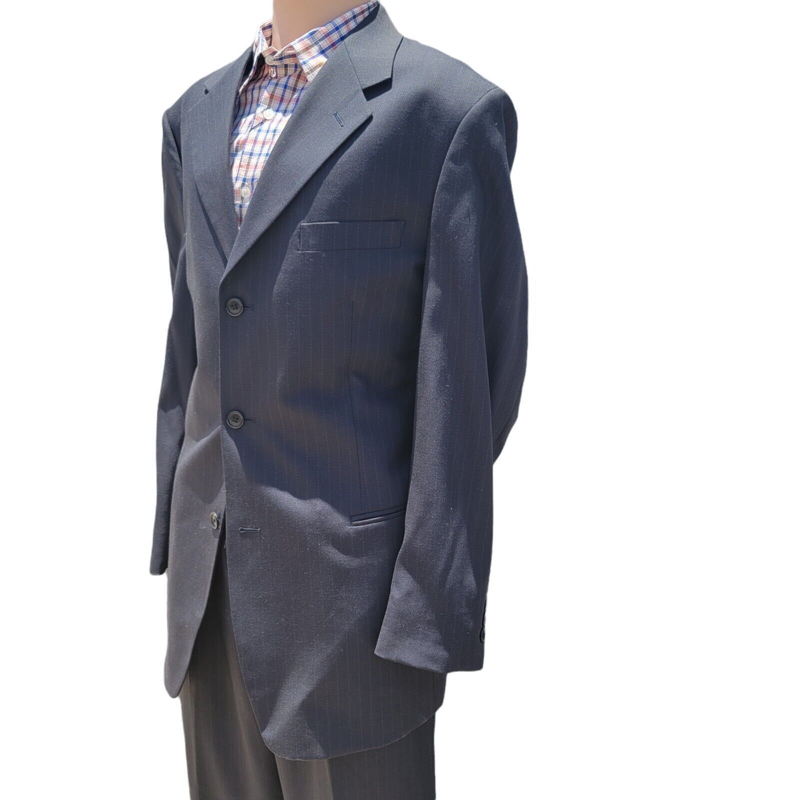 Dillard's Men's 3-Button Navy Suit with light gray pinstripe. Size 42L - 5 Thumbnail