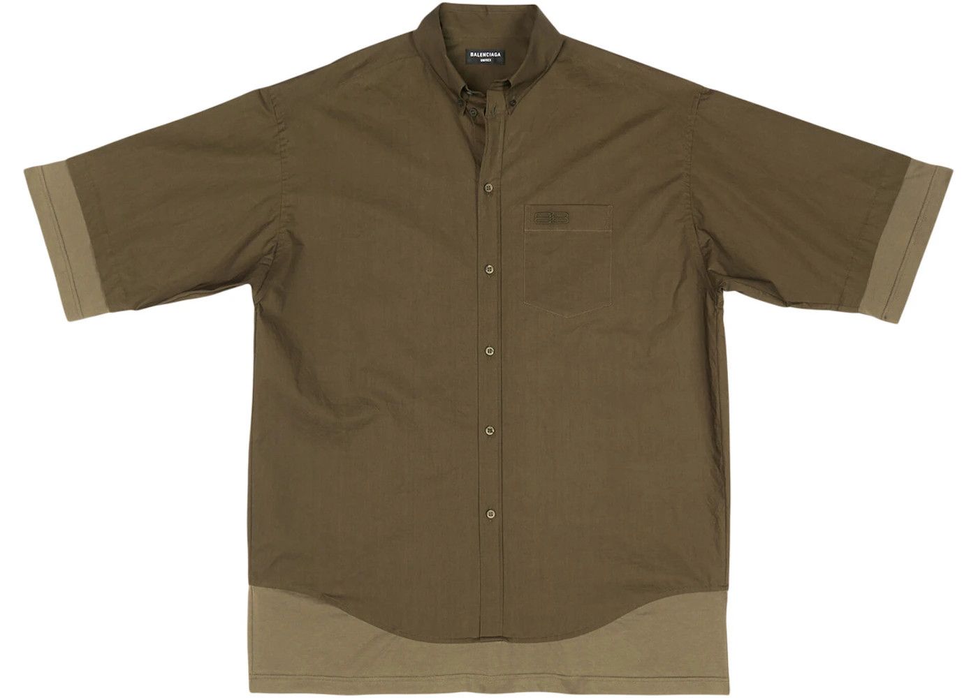 image of Balenciaga O1Mt1Gz0524 Bb Icon Layered Short Sleeve Shirt In Khaki, Men's (Size XS)