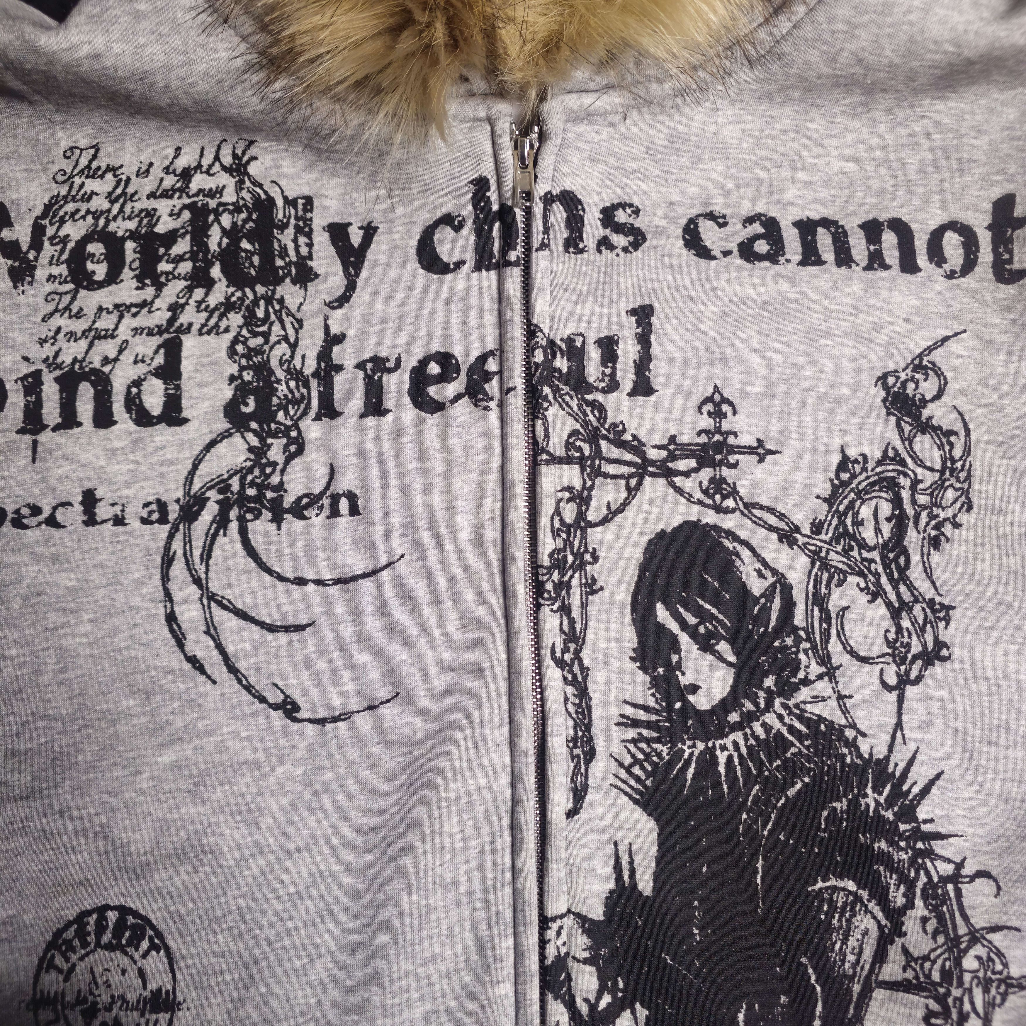 Other Graphic Fur-Trim Zip Hoodie Grey Gothic Streetwear Size US L / EU 52-54 / 3 - 2 Thumbnail