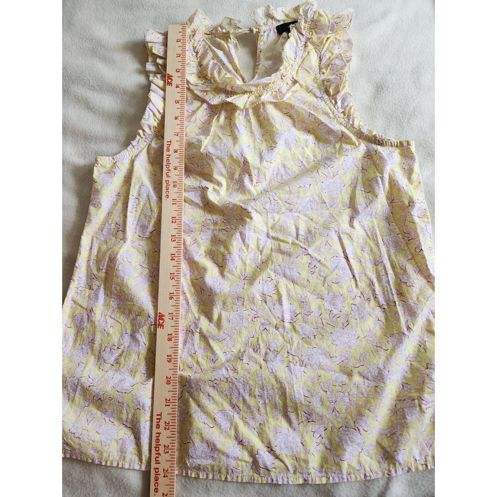 J.Crew J.Crew Sleeveless Blouse XS Ruffle Trim Yellow Floral Cotton Size XS / US 0-2 / IT 36-38 - 7 Thumbnail