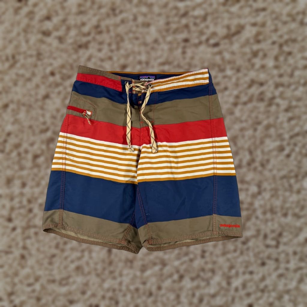 Patagonia Patagonia Board Shorts Mens 31 Blue Red Beige Wavefarer 21" Beach Swim Trunks Pockets | Men's Bottoms Surfing Recreational - Blue Size US 31 - 1 Thumbnail