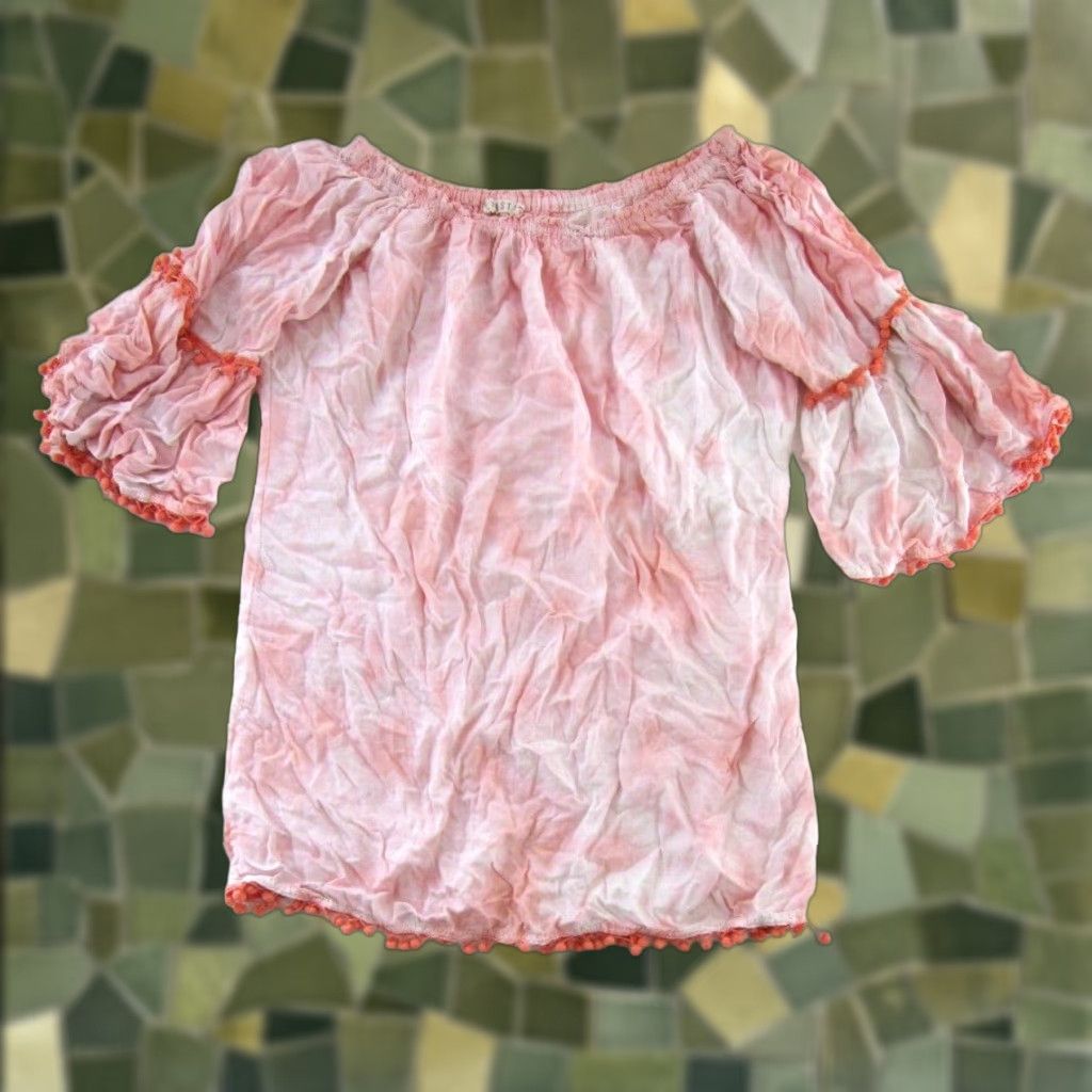 Vintage Exist Pink Tie Dye Off Shoulder 3/4 Sleeve Blouse OS Blouse Boho Tunic Women OS Size M / US 6-8 / IT 42-44 - 1 Thumbnail