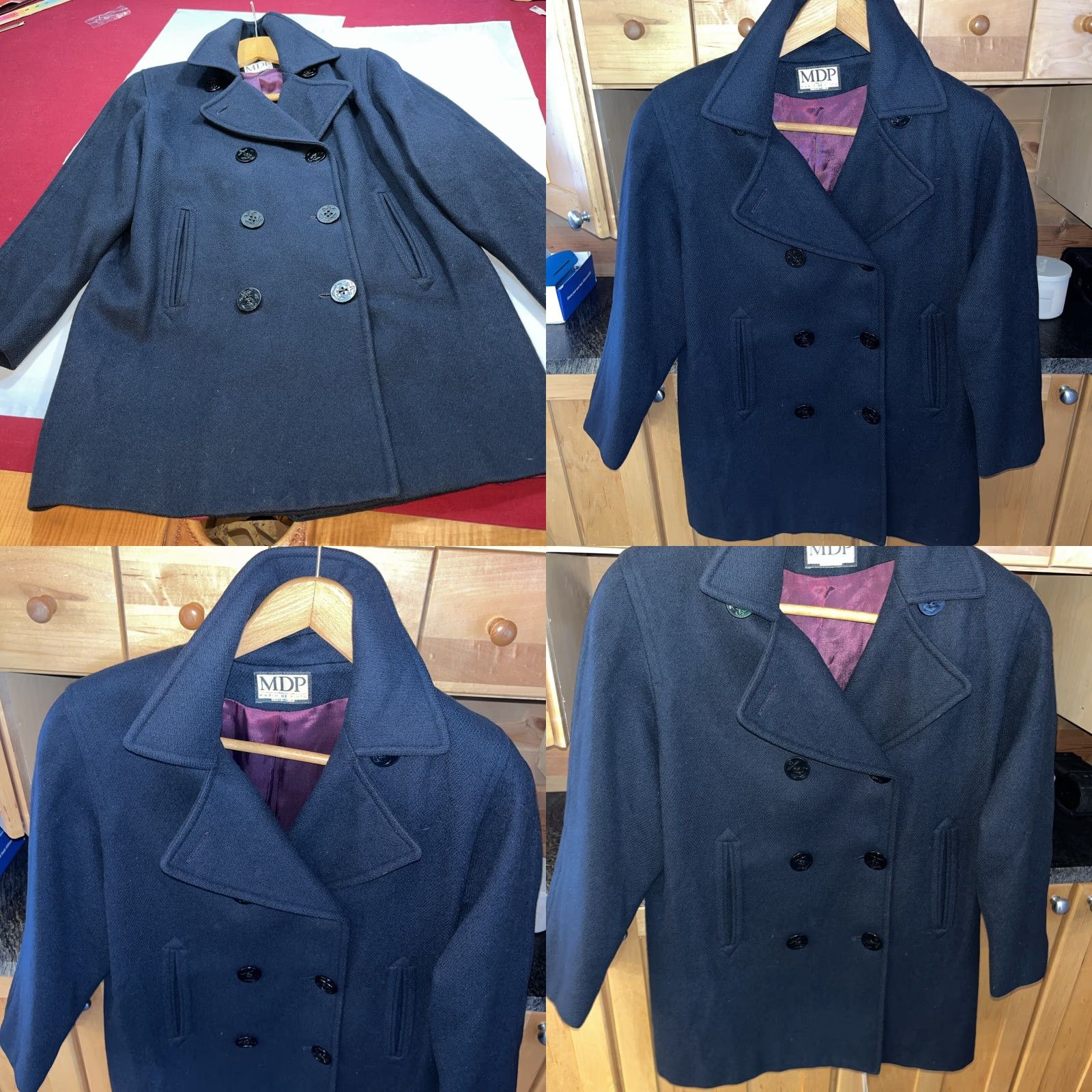 Doublet VINTAGE Mario de Pinto Wool Pea Coat Double Breasted Navy Blue Lined 1XL Women’s Winter 90s Business Womens Size XL / US 12-14 / IT 48-50 - 9 Thumbnail