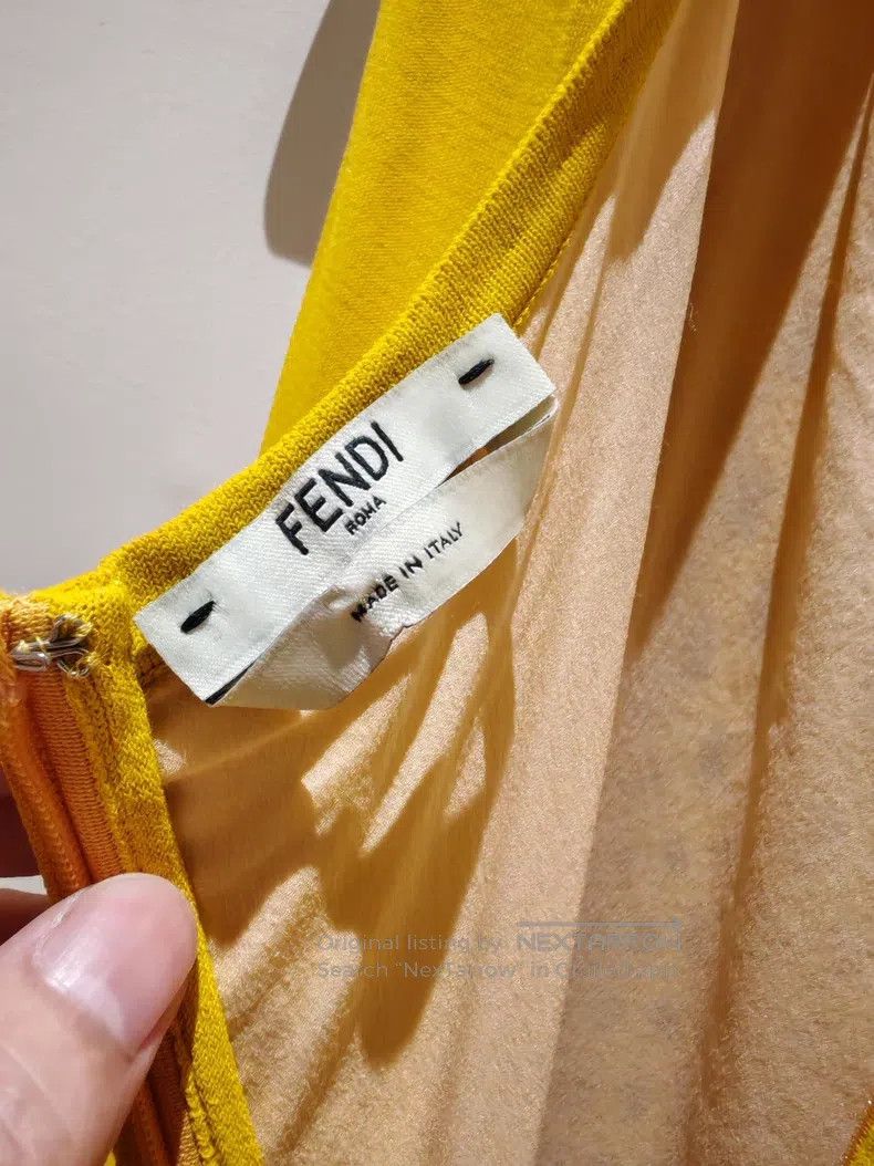 Fendi Fendi Bright Yellow Openwork Knitted Dress, Mulberry Silk Size XS / US 0-2 / IT 36-38 - 3 Thumbnail