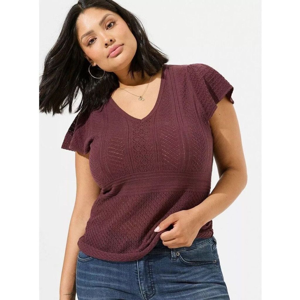 Torrid Torrid Everyday Maroon Soft Pullover Pointelle Knit Sweater Size M / US 6-8 / IT 42-44 - 6 Thumbnail