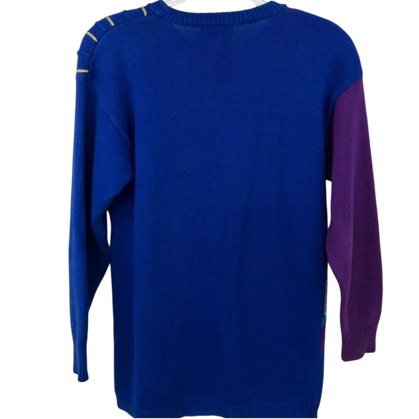 Vintage 1980s Purple Blue Chunky Knit Vintage Abstract Sweater Small Size US S / EU 44-46 / 1 - 4 Thumbnail