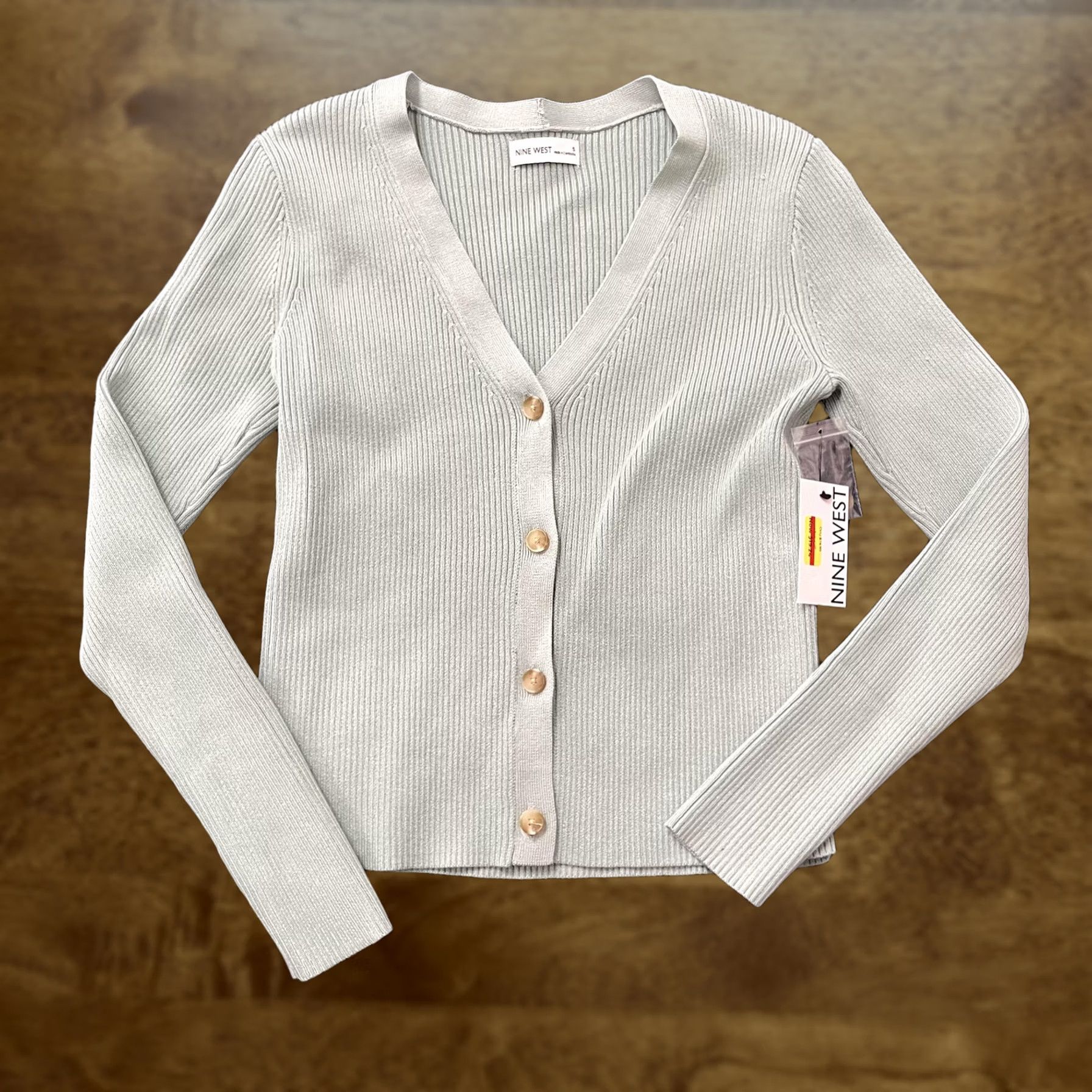 Nine West Nine West Cardigan Womens Small Light Blue Ribbed V Neck Button Up Sweater Size S / US 4 / IT 40 - 1 Thumbnail