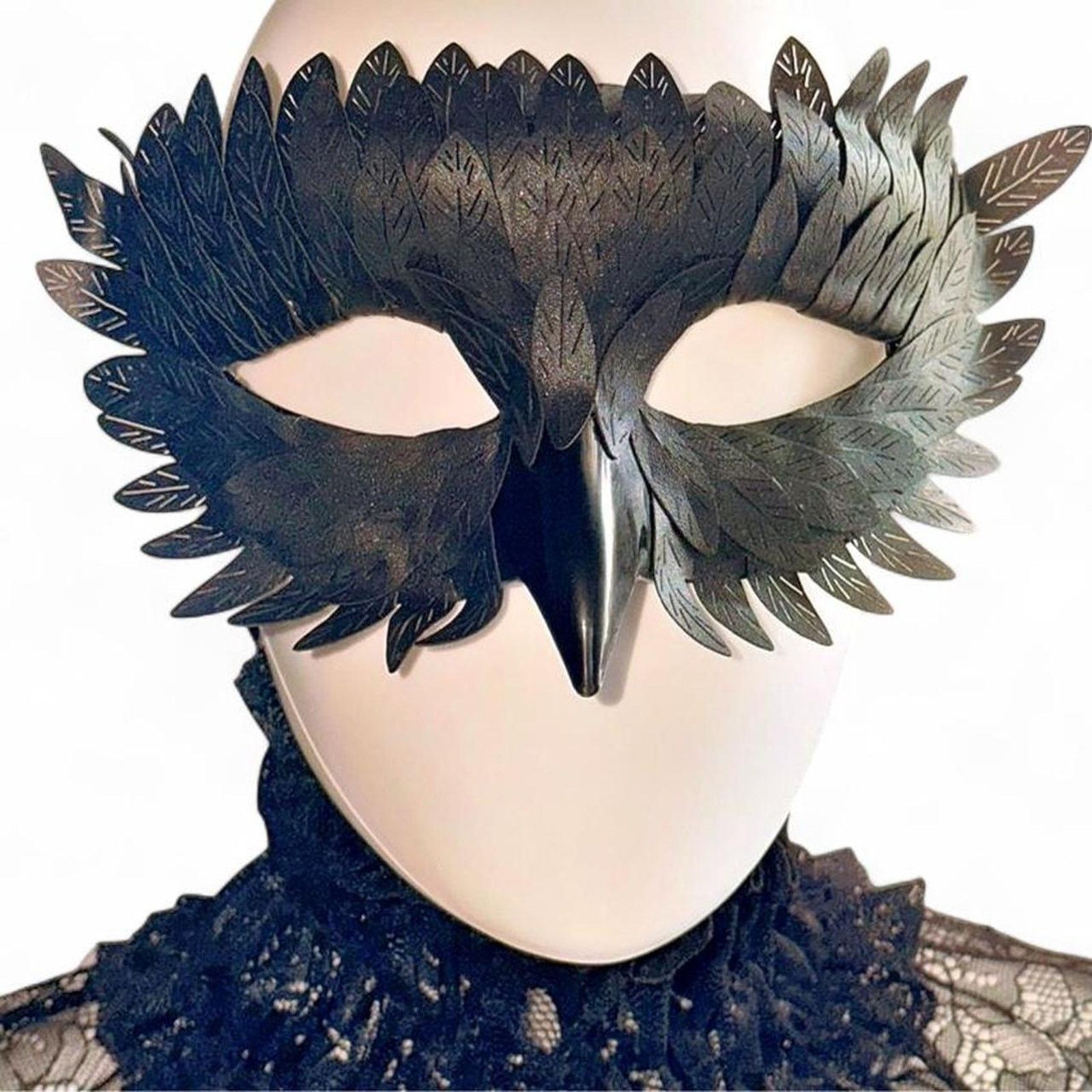 Other Black Faux Feather Raven Owl Eye Mask Avant Garde Party Rave Size ONE SIZE - 2 Thumbnail