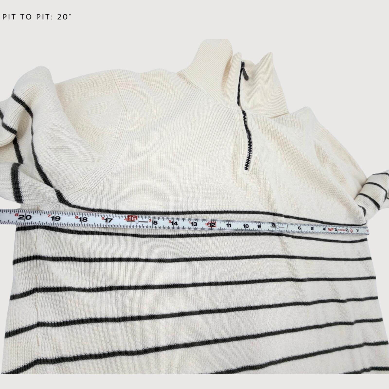 Massimo Dutti Massimo Dutti Zip Sweater Cream Striped Cotton L Size US L / EU 52-54 / 3 - 6 Thumbnail