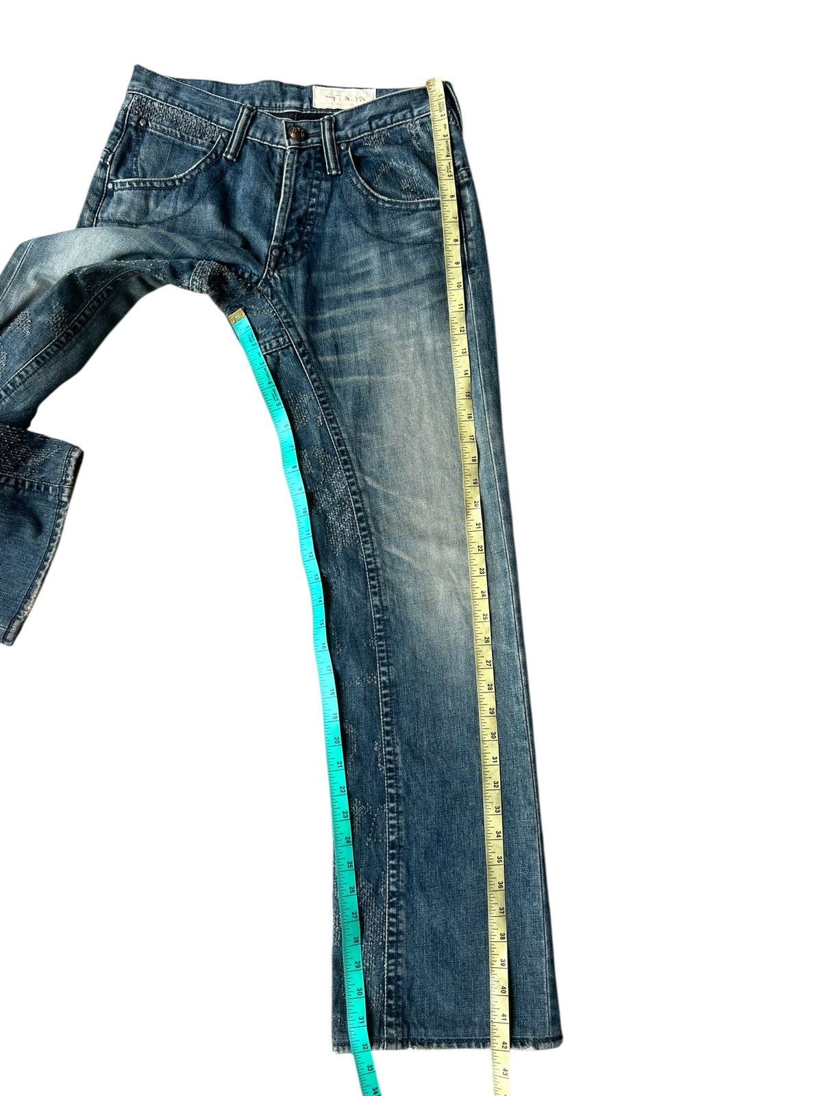 Handmade Mizra Hand Made in Japan Distressed Boro Denim Bootcut Jeans Size US 30 / EU 46 - 6 Thumbnail