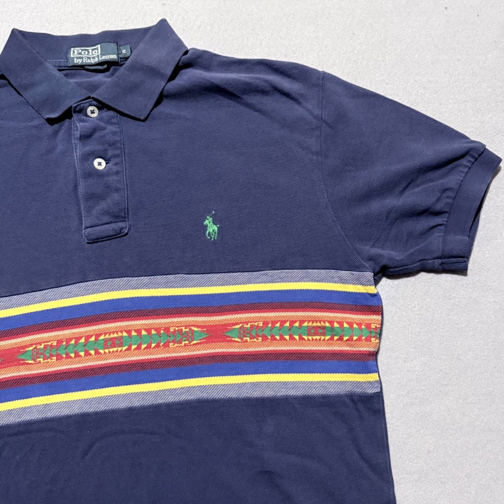 Ralph Lauren VINTAGE Ralph Lauren Polo Shirt Mens Navy Blue Aztec Stripe Short Sleeve Small Size US S / EU 44-46 / 1 - 4 Thumbnail