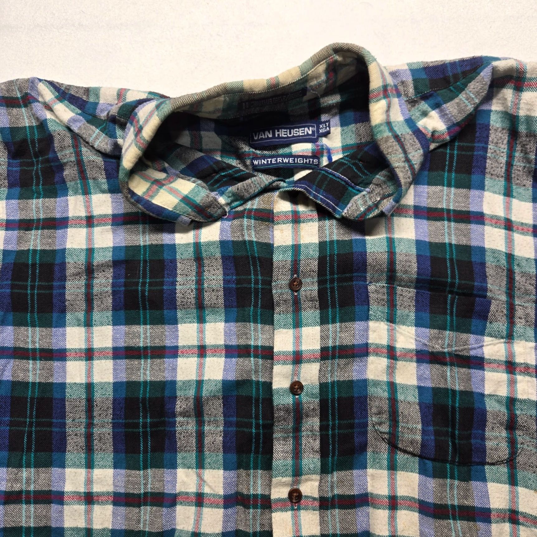 Van Heusen VINTAGE Van Heusen Flannel Plaid Button-Up Shirt Adult Men's XLT Blue Big & Tall Size US XL / EU 56 / 4 - 2 Thumbnail