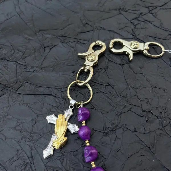 Jewelry Skull Purple Beaded Cross Keychain, Belt Chain, Pants Chain Size ONE SIZE - 4 Thumbnail
