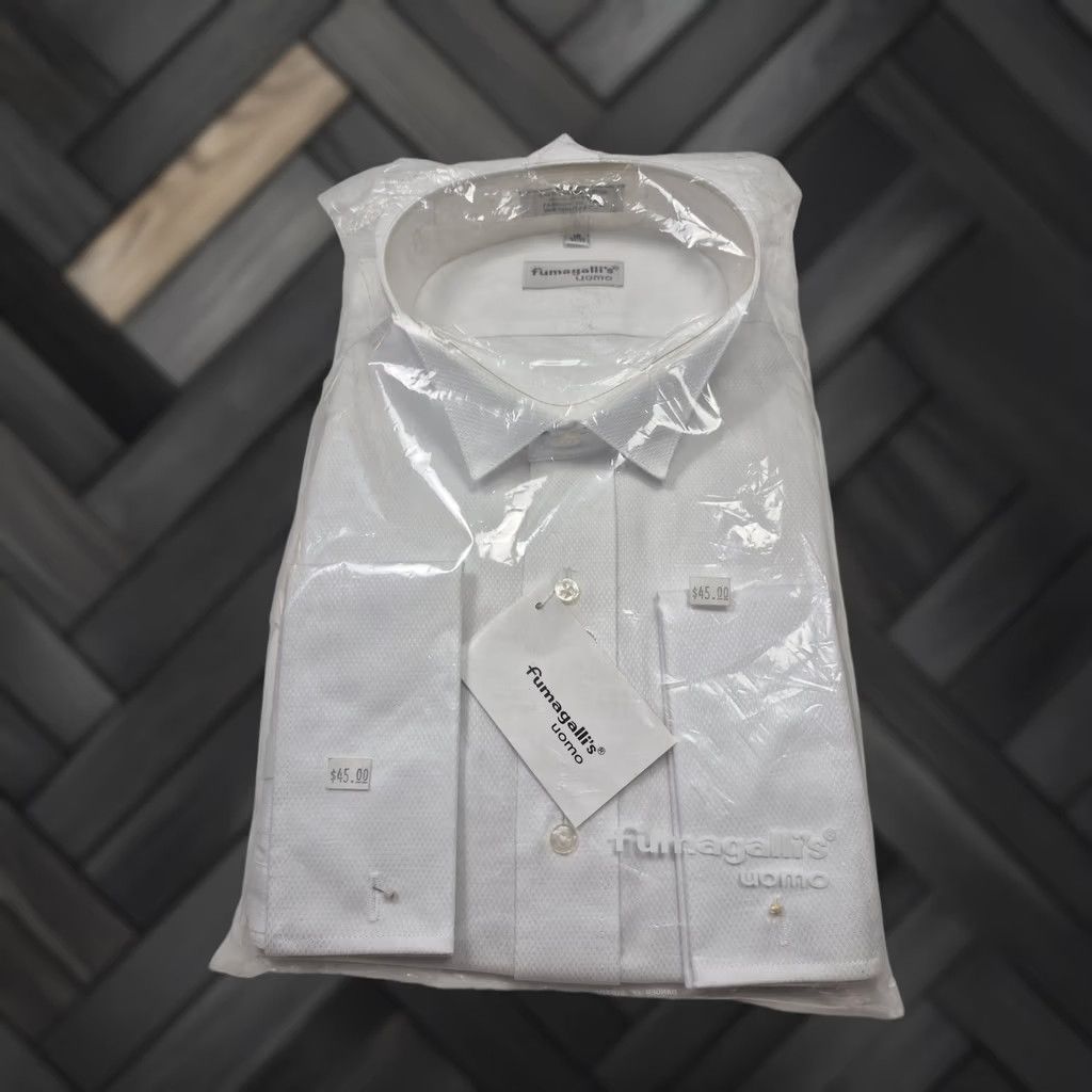 Vintage Fumagalli's Uomo Dress Shirt Mens 16 32/33 White Cotton Point Collar Long Sleeve Dress Shirt Regular Fit"} Size 42R - 1 Thumbnail