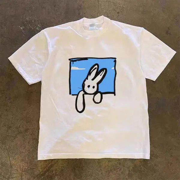 Japanese Brand Minimalist Sad Bunny Print Loose Short Sleeve T-Shirt Size US M / EU 48-50 / 2 - 3 Thumbnail