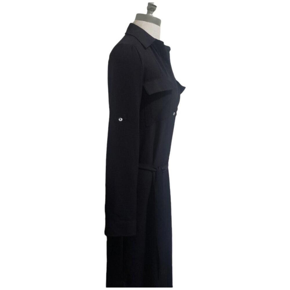 Designer CT1847 Spin Black Button Down Duster with Belt Strap S Size S / US 4 / IT 40 - 5 Thumbnail