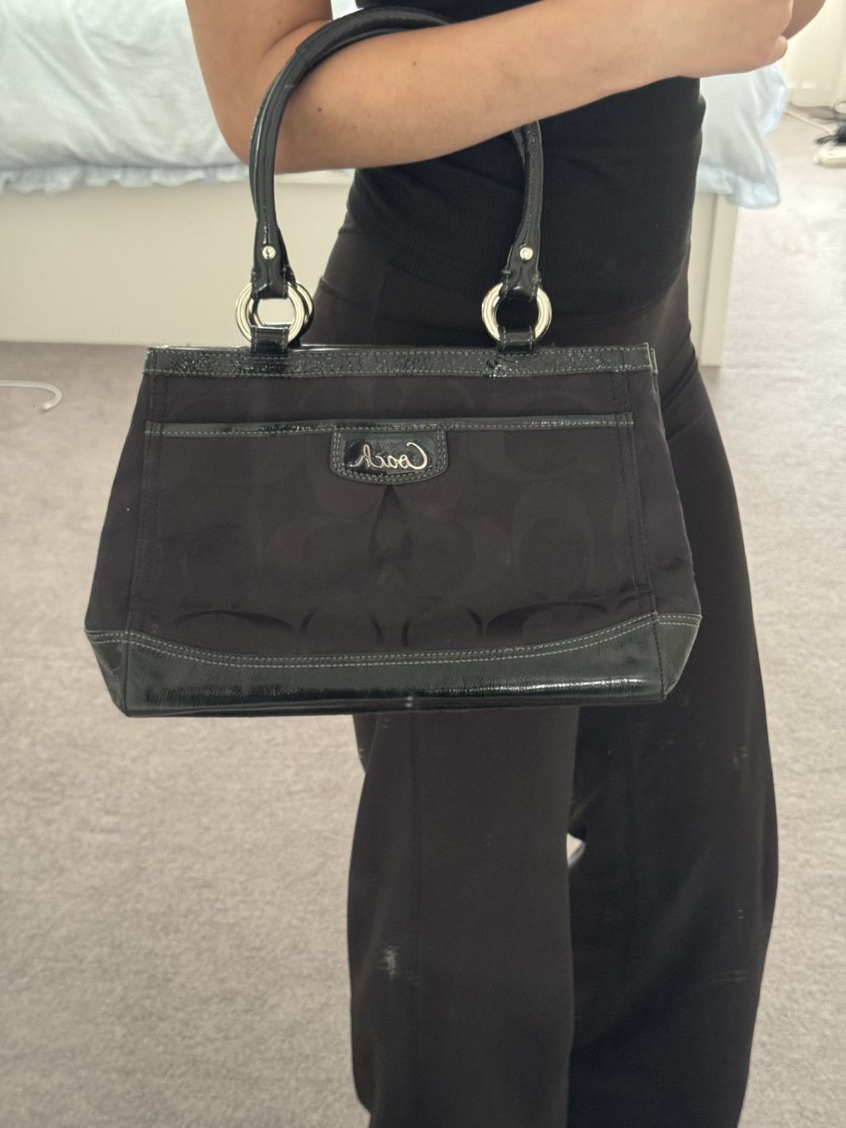 Coach Black fabric/leather Coach shoulder bag with silver buckles Size ONE SIZE - 6 Thumbnail
