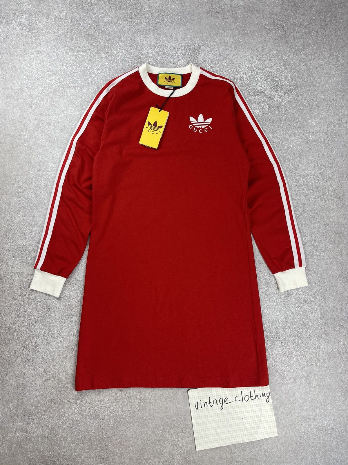 red gucci adidas dress Gucci x Adidas Long Sleeve Midi Dress Red Striped Size M