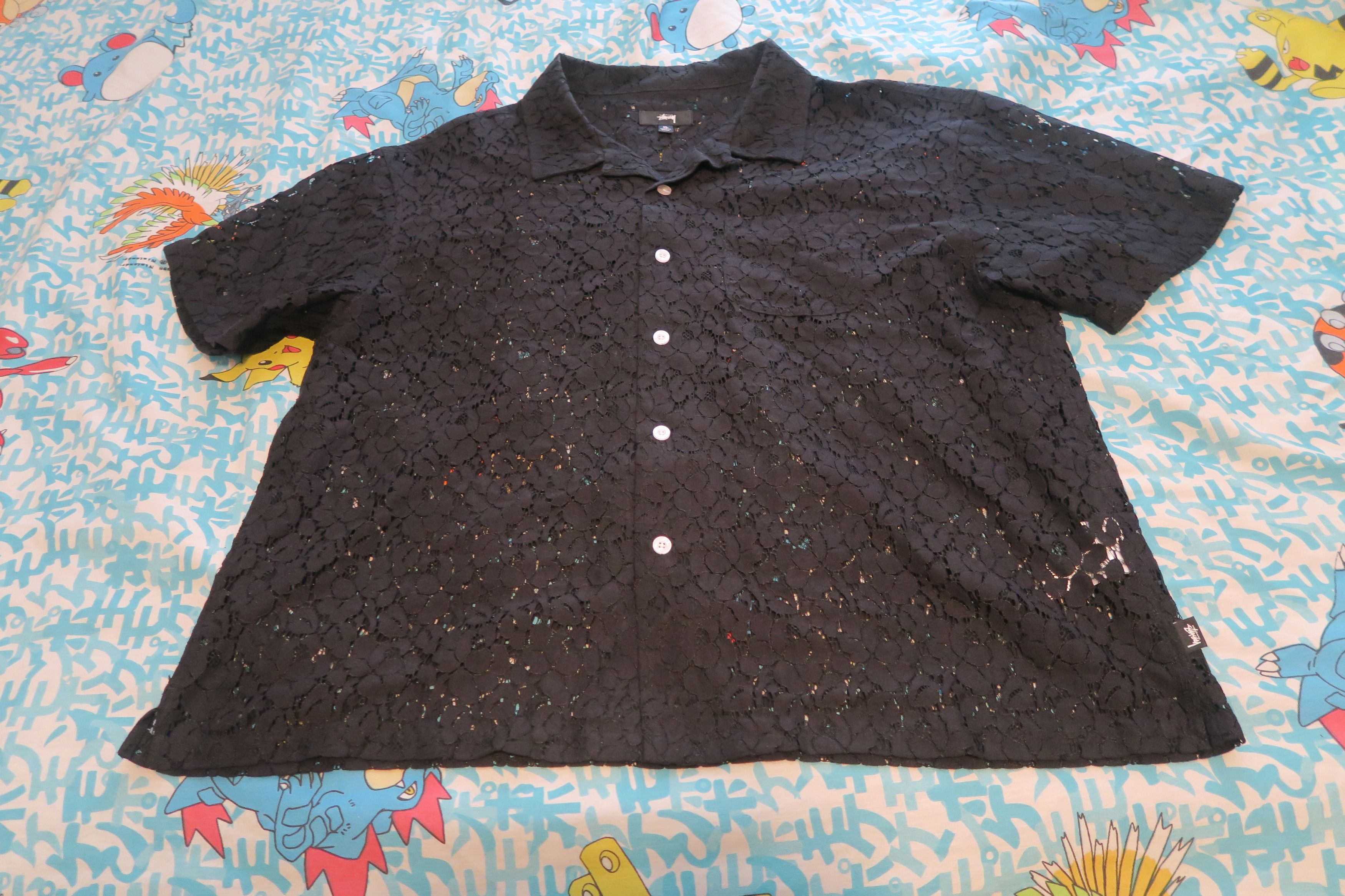 Stussy Stussy Floral Pattern Lace Button Shirt Black XL Size US XL / EU 56 / 4 - 2 Thumbnail