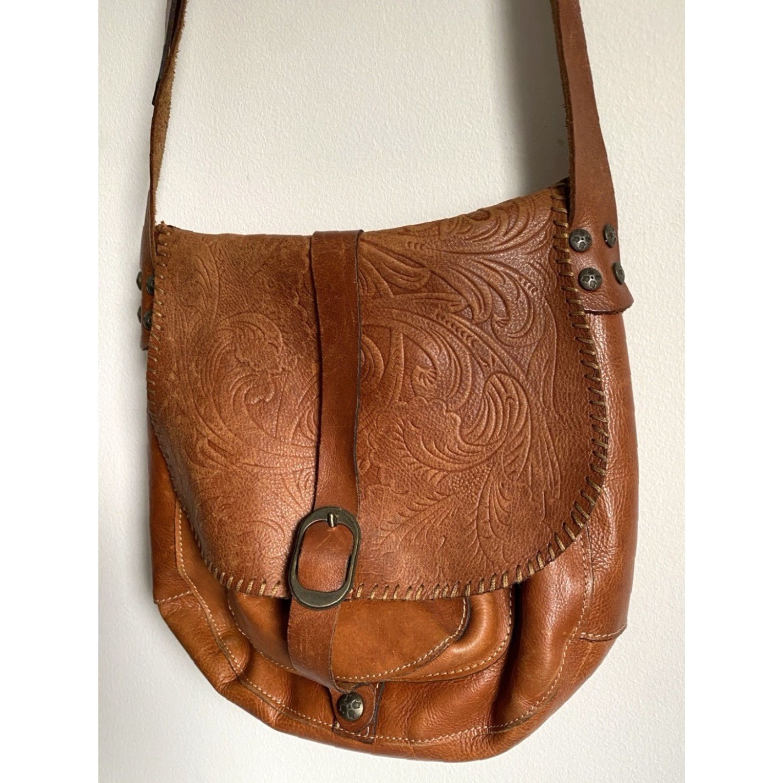 Patricia Nash VINTAGE Patricia Nash Barcelona Saddle Bag Italian Leather Brown Women’s Size ONE SIZE - 5 Thumbnail