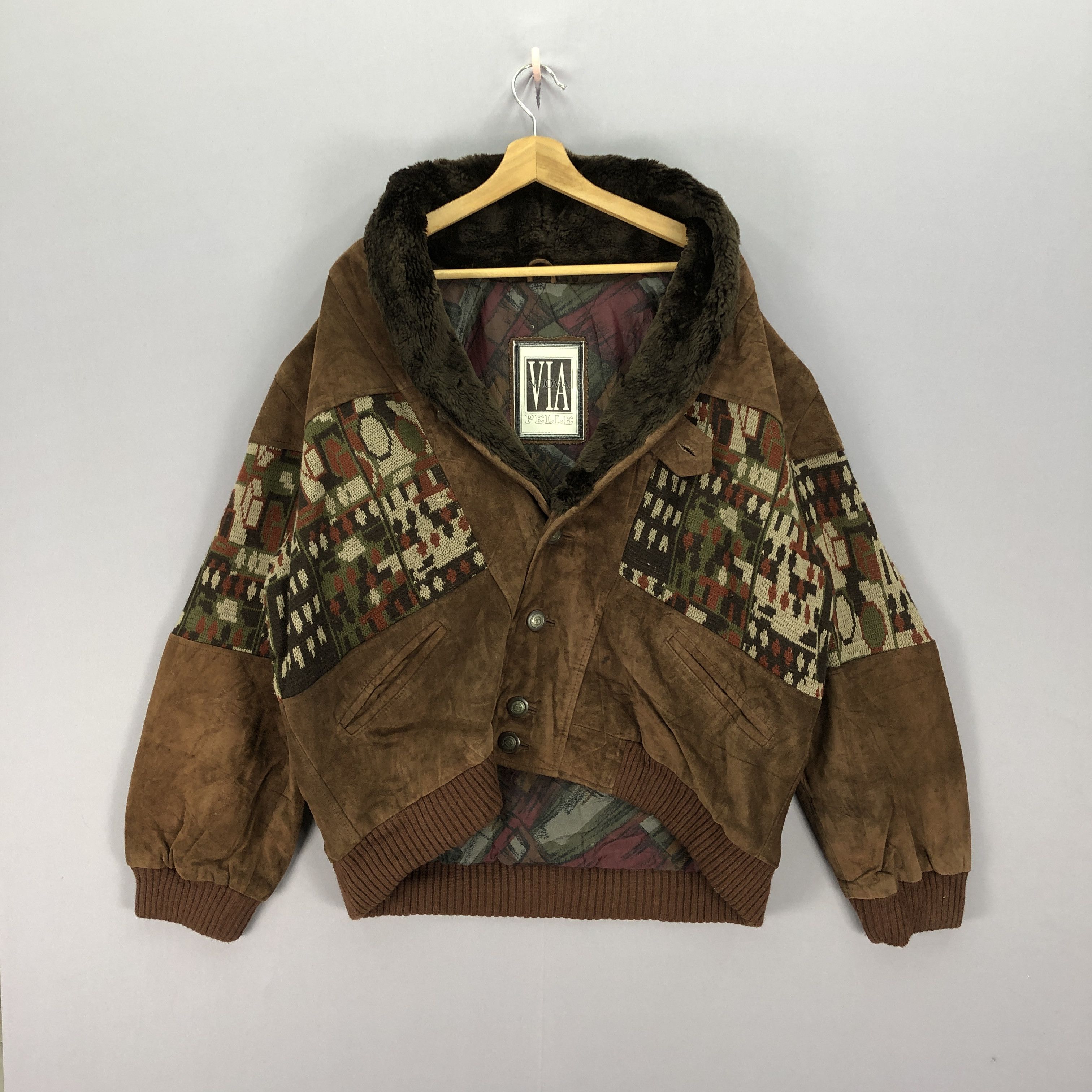 Japanese Brand × Vintage Vintage Via Nouva Pelle Leather Shearling Lining Jacket Size US XL / EU 56 / 4 - 4 Thumbnail