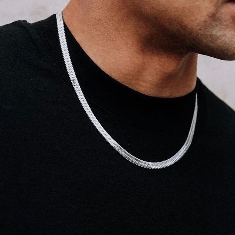 Vintage Stainless Steel Width 3mm Flat Snake Chain Size ONE SIZE - 2 Thumbnail