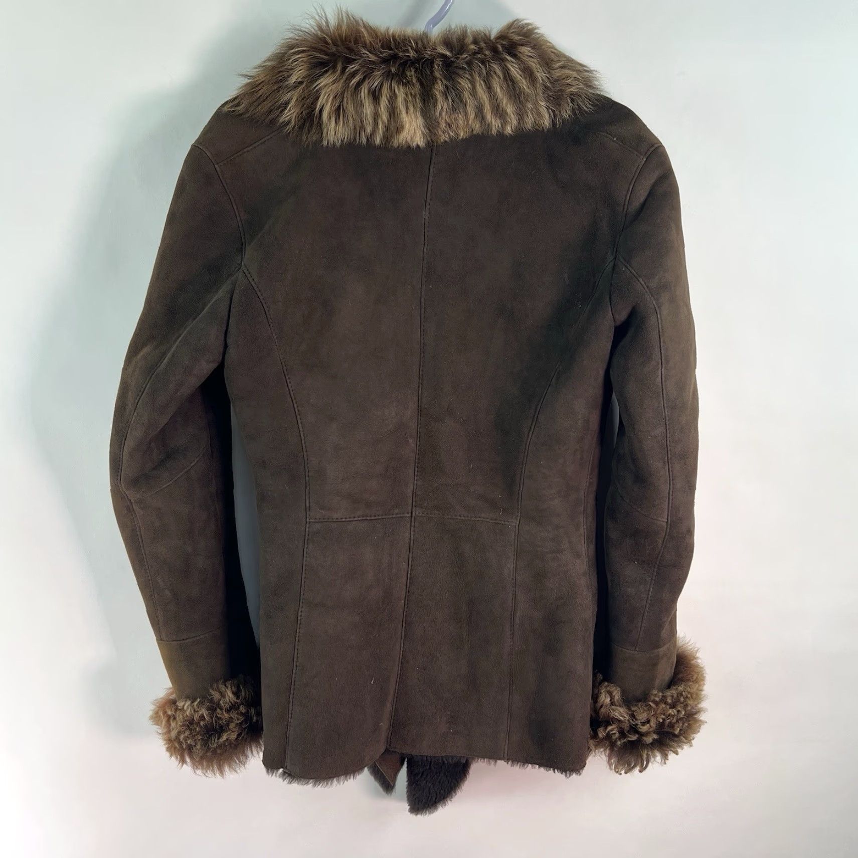 Vintage VINTAGE ArcAngel Paris Shearling Suede Coat Ladies S Brown Fur Lined Wool Zip Button Bomber Jacket Mid-Length Size S / US 4 / IT 40 - 6 Thumbnail