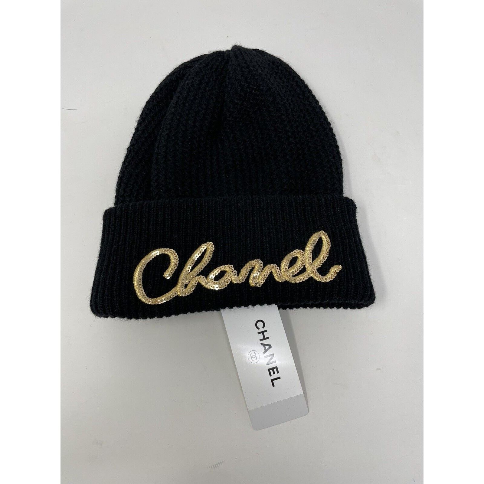Chanel Chanel Black Cashmere Hat 22A Script Gold Size ONE SIZE - 1 Thumbnail
