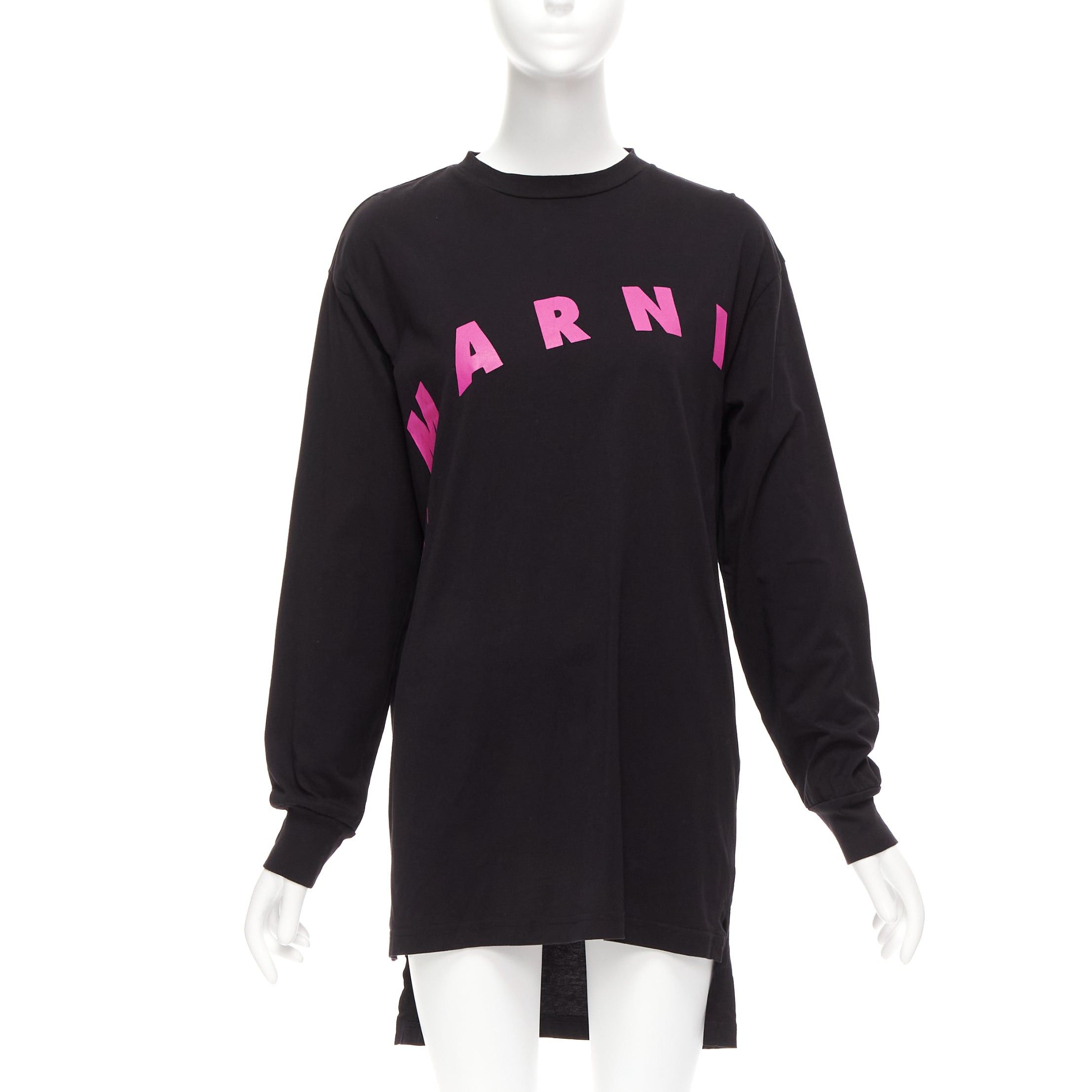 image of Marni Black Pink Logo Print Long Sleeve Crew Neck Sweater Dress It38 Xs, Women's