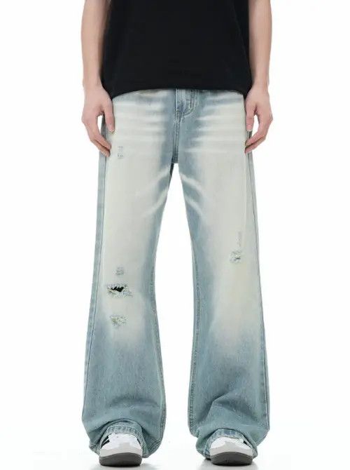 Japanese Brand × Jean Vintage light gradient ripped wide-leg jeans Size US 32 / EU 48 - 1 Thumbnail