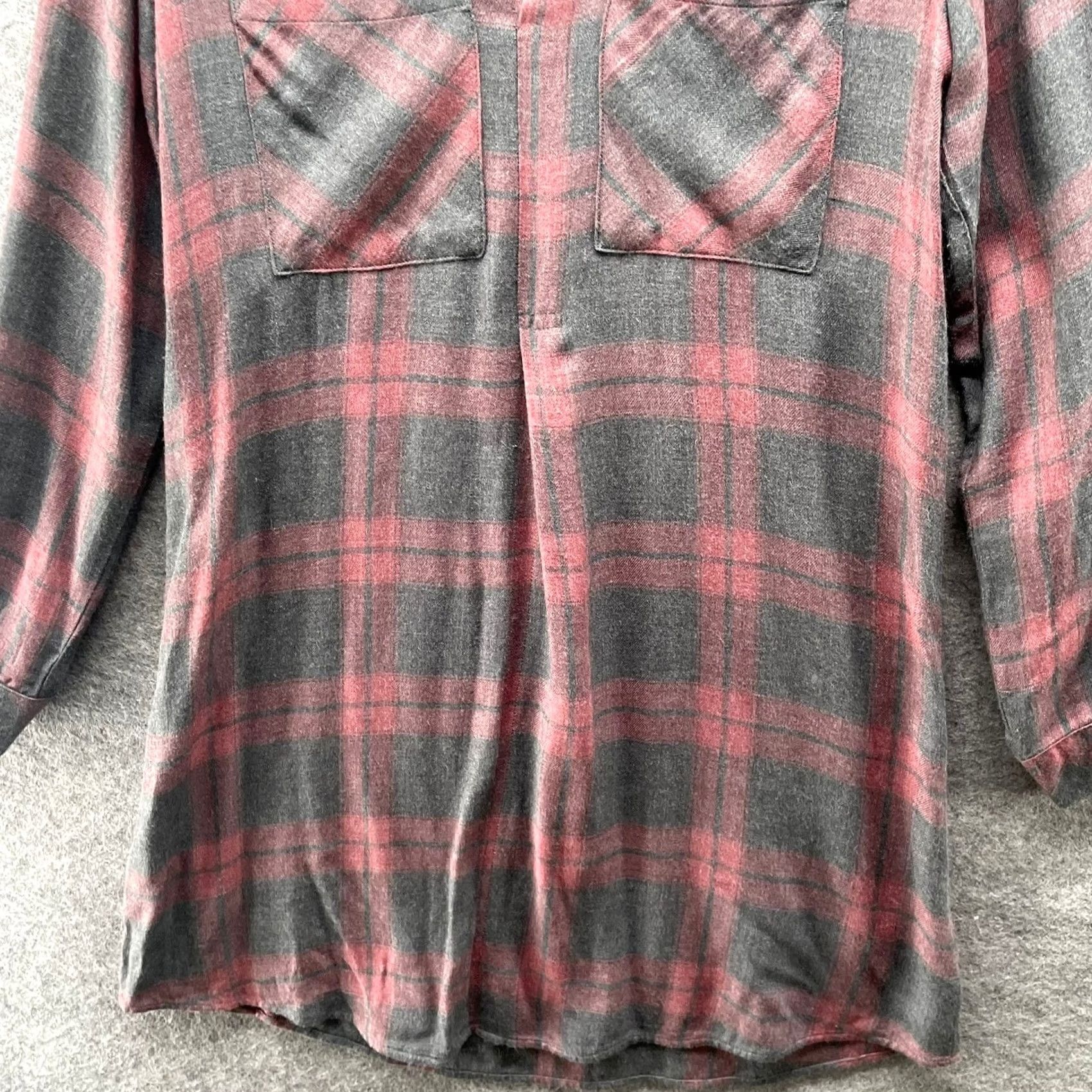 CLOT VINTAGE Cloth & Stone Plaid Tunic Dress Womens XS Grey Red Long Sleeve Soft Rayon Size XS / US 0-2 / IT 36-38 - 4 Thumbnail