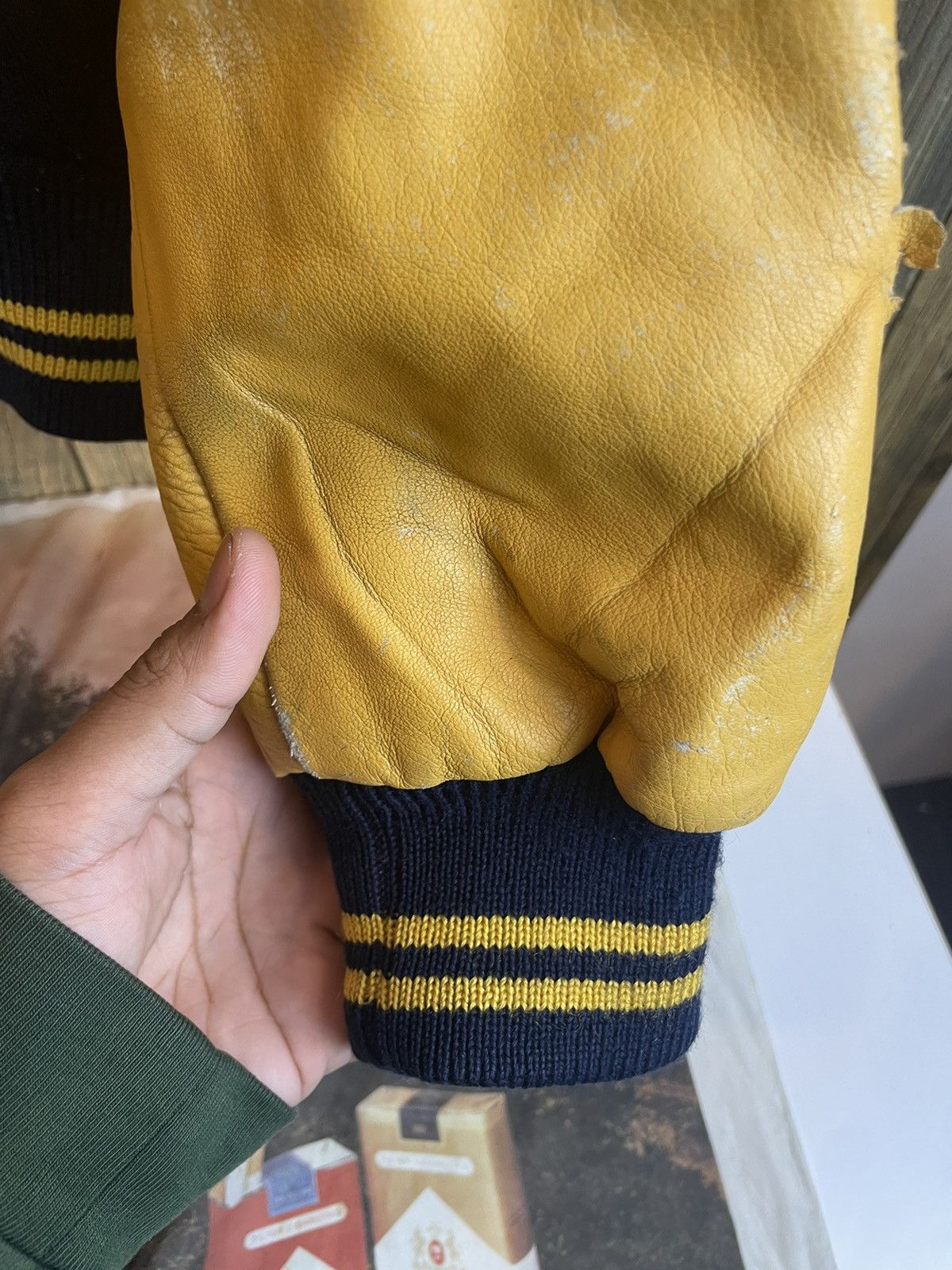 Macbeth × Vintage Vintage Macbeth Varsity sleeve leather Jacket Yellow Size US M / EU 48-50 / 2 - 4 Thumbnail