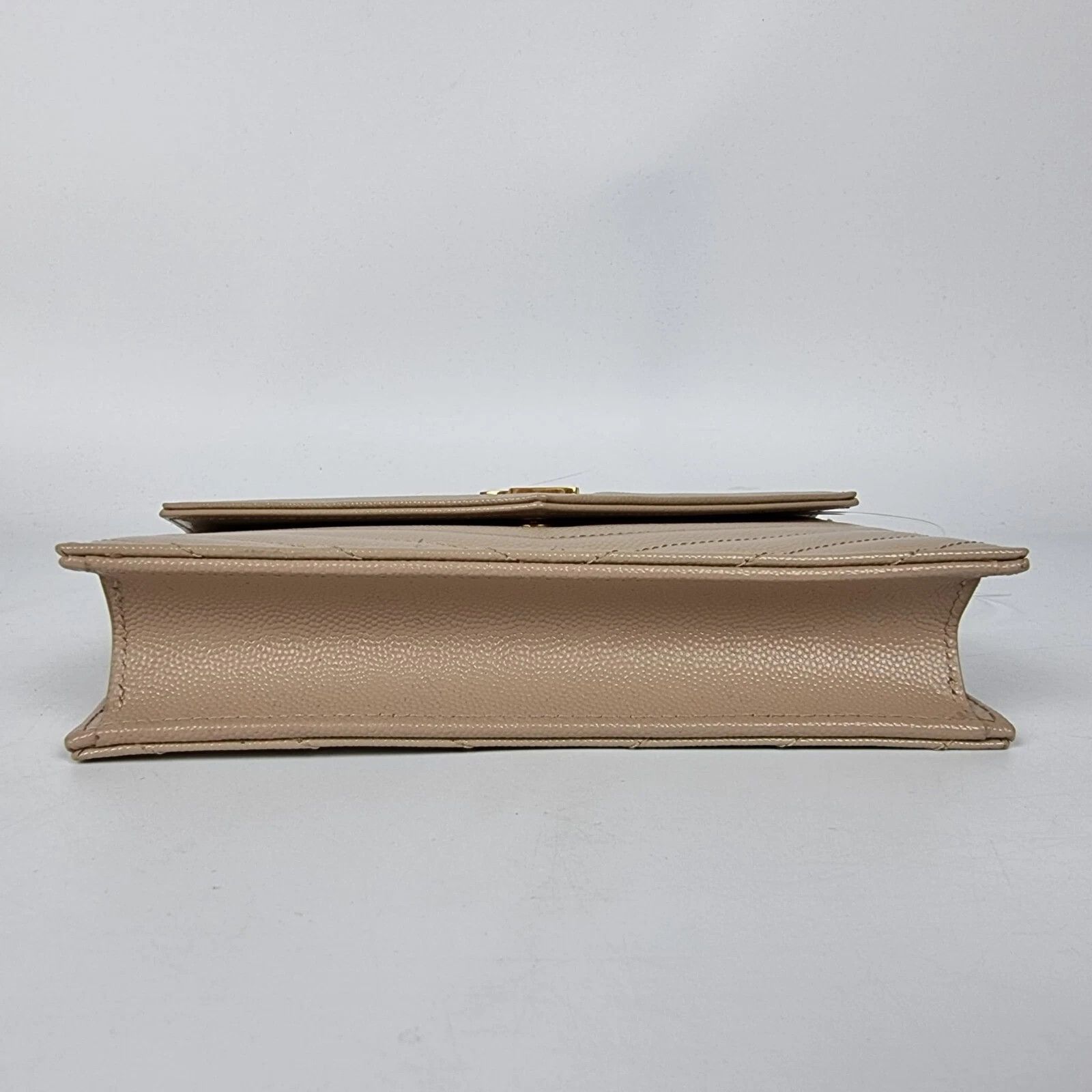 Saint Laurent Paris YSL Cassandre Envelope Dk Beige Grained Chain Wallet Size ONE SIZE - 7 Thumbnail