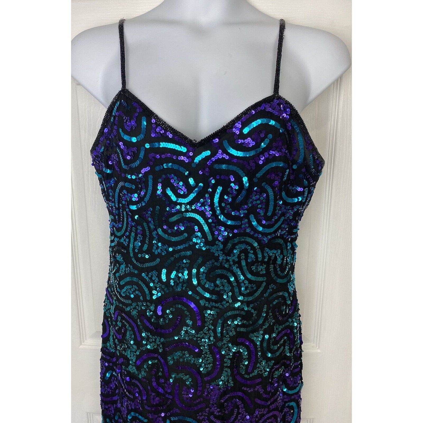 Other VTG Scala Beaded Silk Sequin Dress Purple Teal swirl Size XL / US 12-14 / IT 48-50 - 2 Thumbnail