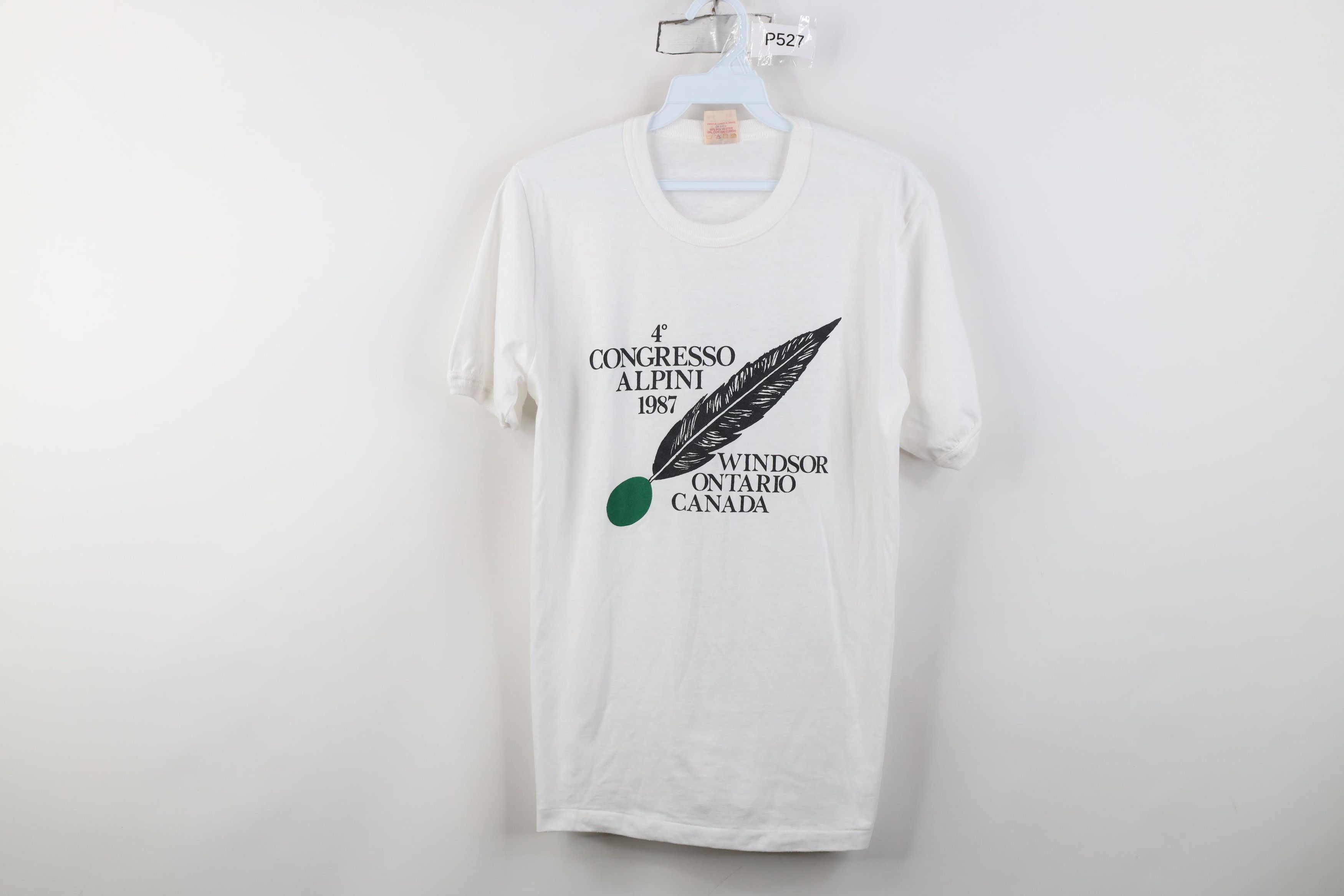 Vintage Vintage 80s 1987 Congresso Alpini Canada Ringer T-Shirt Size L / US 10 / IT 46 - 1 Thumbnail